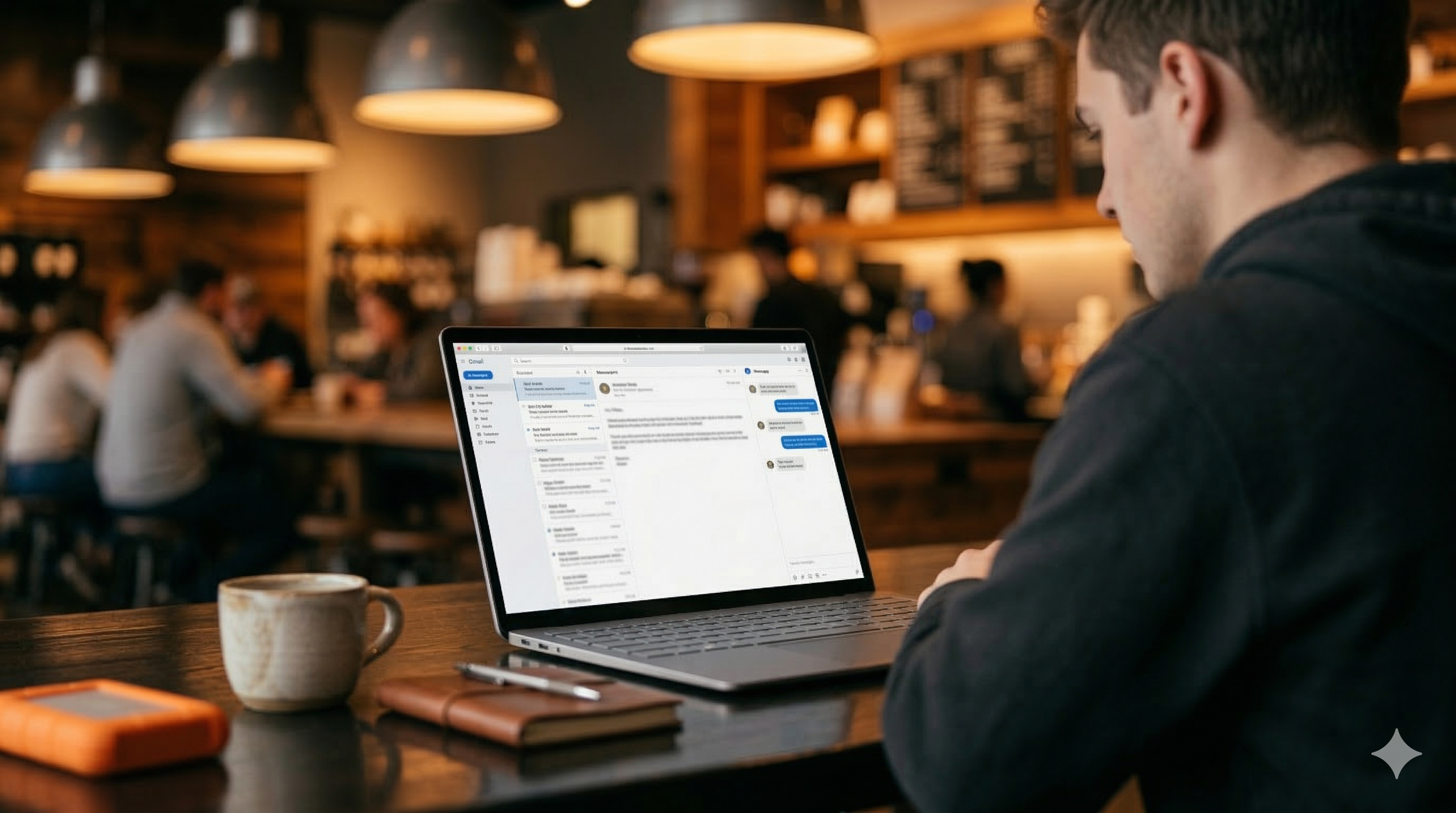 Freelance travaillant sur l'acquisition de nouveaux clients depuis un café