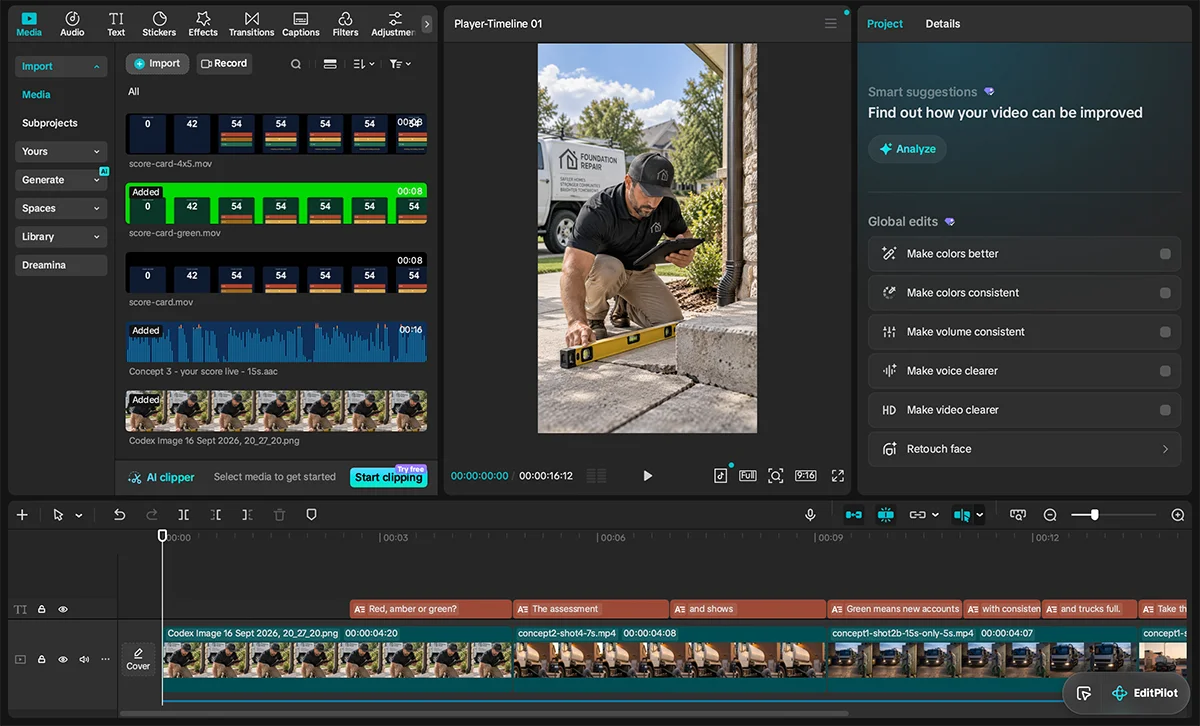 CapCut project editing foundation repair advertising creative