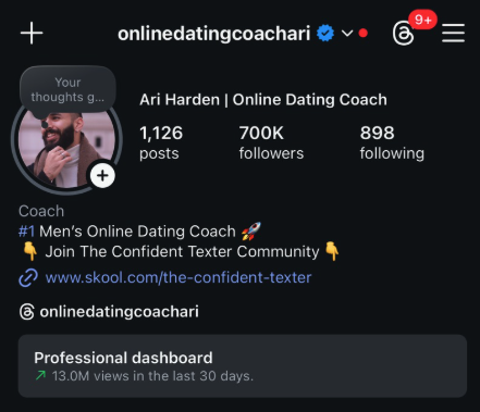 Ari Harden Instagram profile showing 700K followers