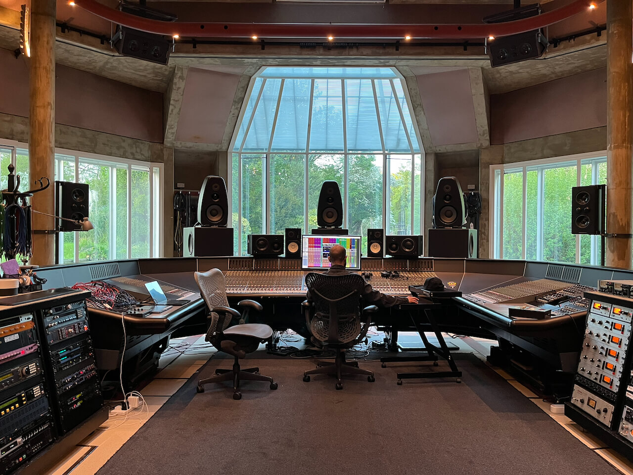 The control room at Peter Gabriel's Real World Studios, where "Treasures" was mixed