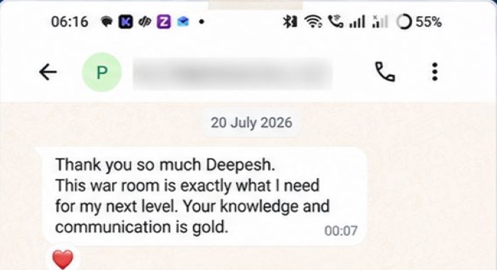 WhatsApp message from War Room member