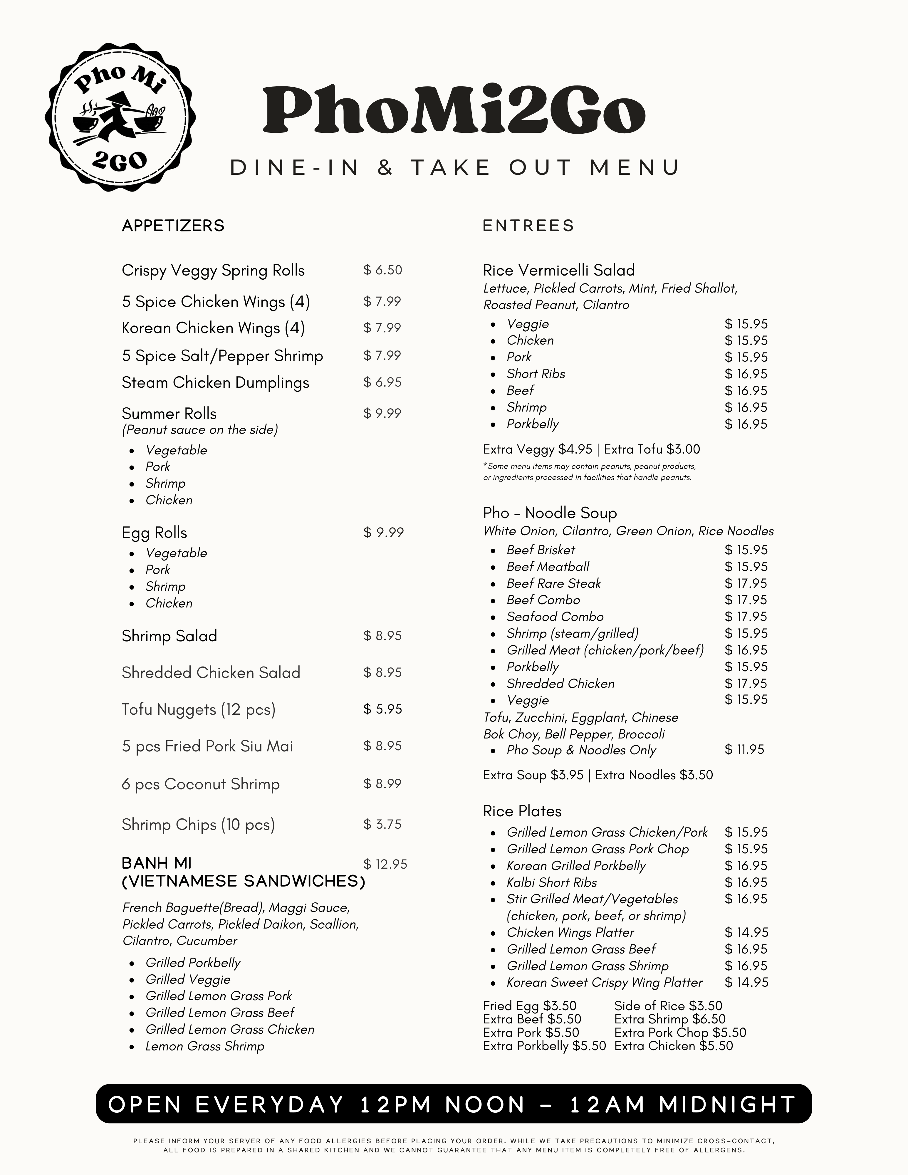 Restaurant Menu Page 1