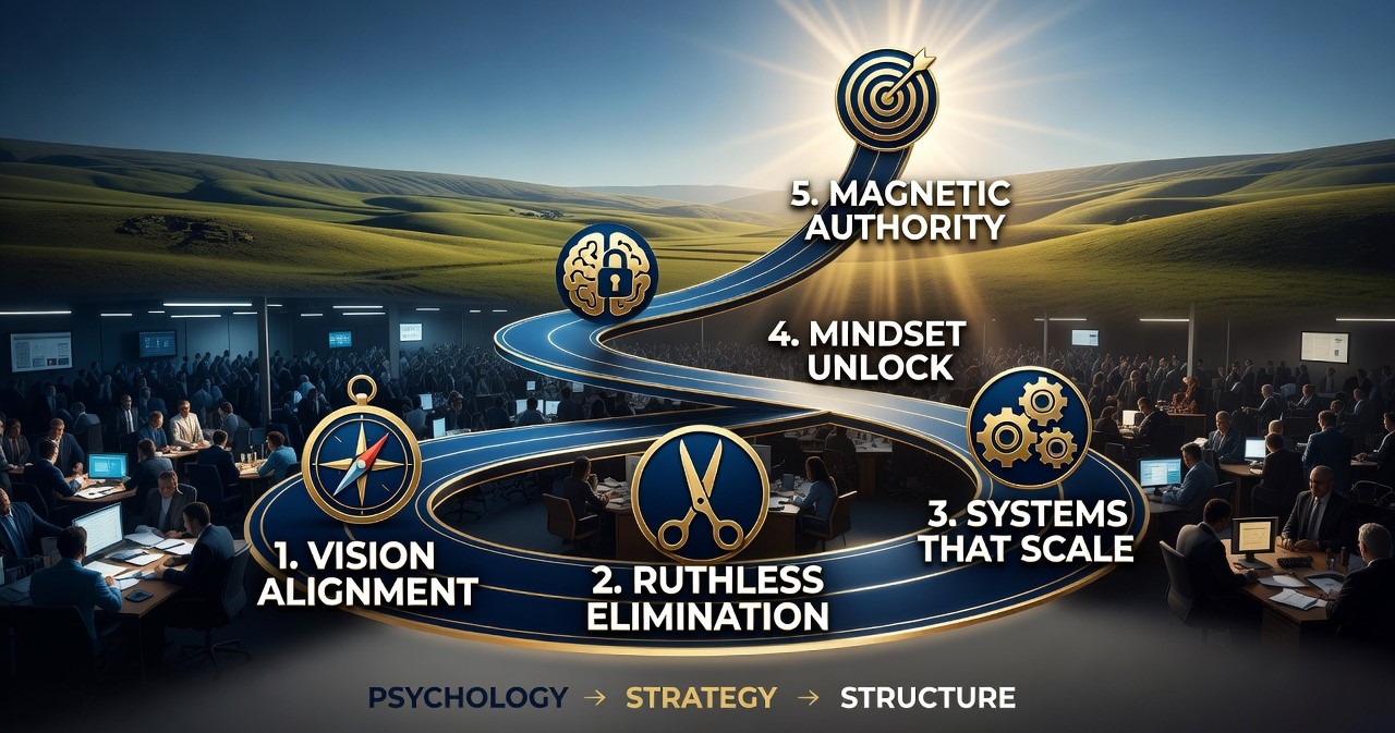 **File Name:** image5_3.jpg **Alt Text:** Infographic mapping five steps from vision alignment to magnetic authority across psychology and strategy. **File Name:** image5_3.jpg **Alt Text:** Infographic mapping five steps from vision alignment to magnetic authority across psychology and strategy.