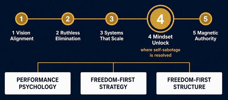 Infographic highlighting the five shifts to freedom, focusing on mindset unlock and performance.