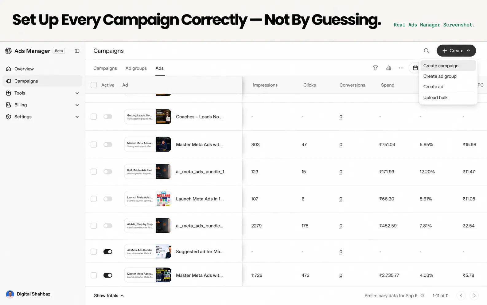 Ads Manager account setup screen