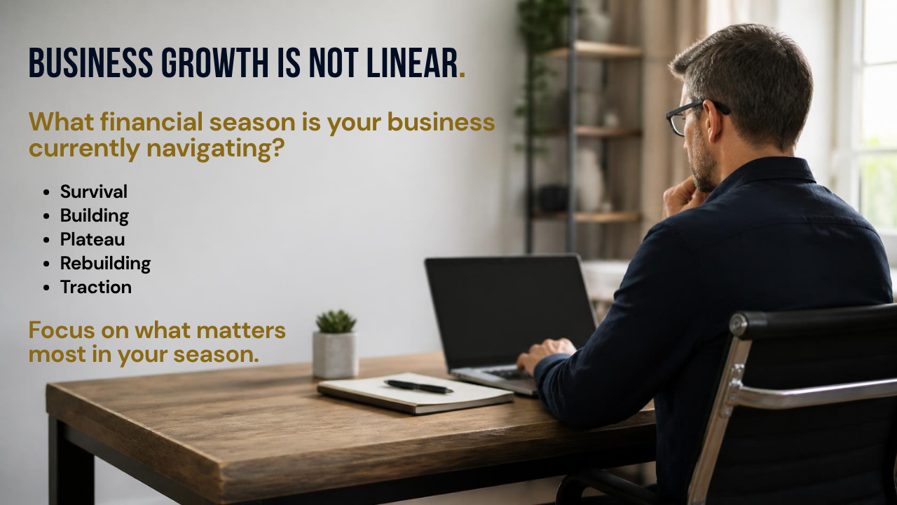 Business leader considering whether the SME is in the Survival, Building, Plateau, Rebuilding or Traction financial season. Business leader considering whether the SME is in the Survival, Building, Plateau, Rebuilding or Traction financial season.