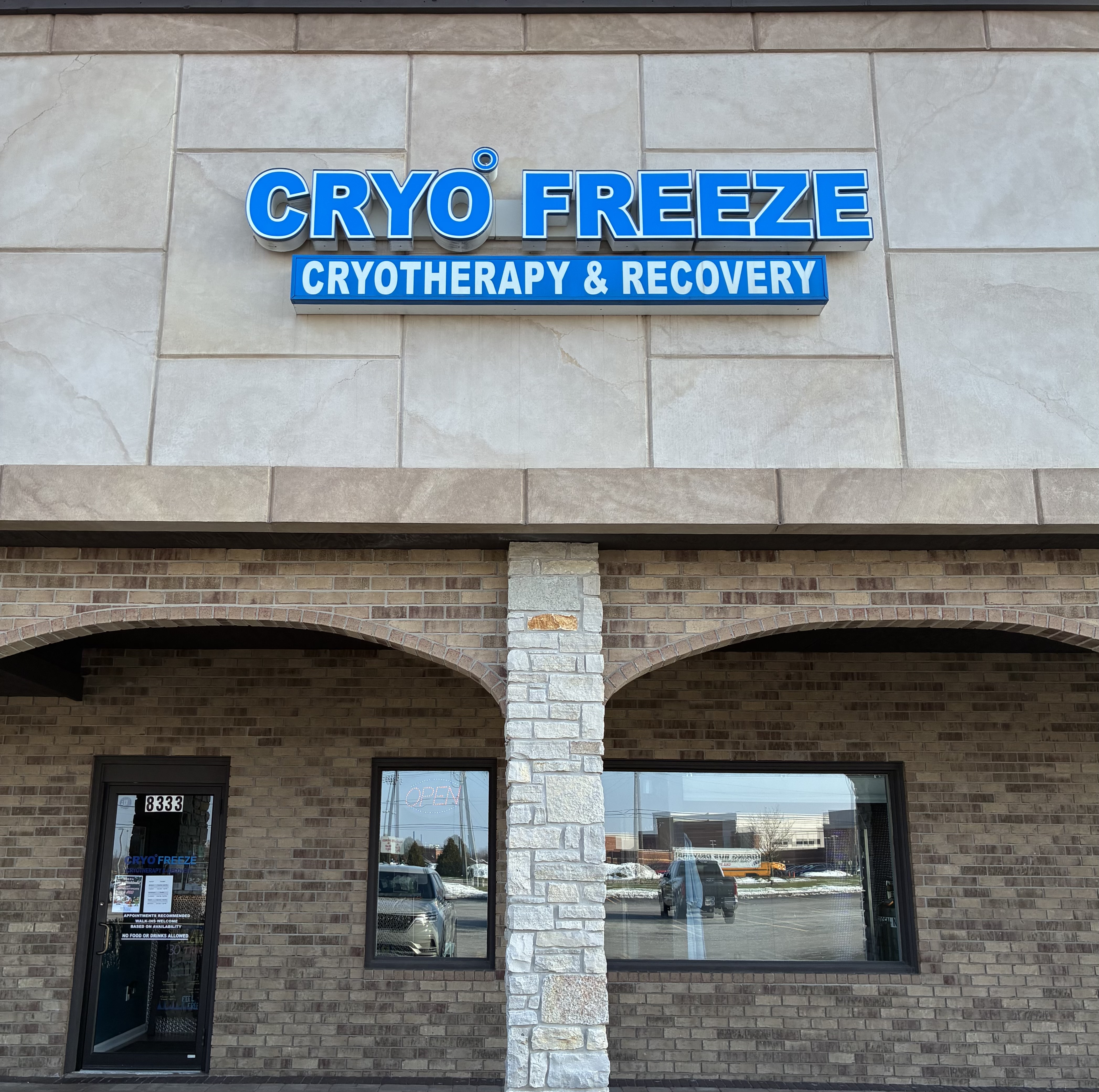 Front of CryoFreeze Sports Recovery Center on Wicker Ave, Saint John Indiana