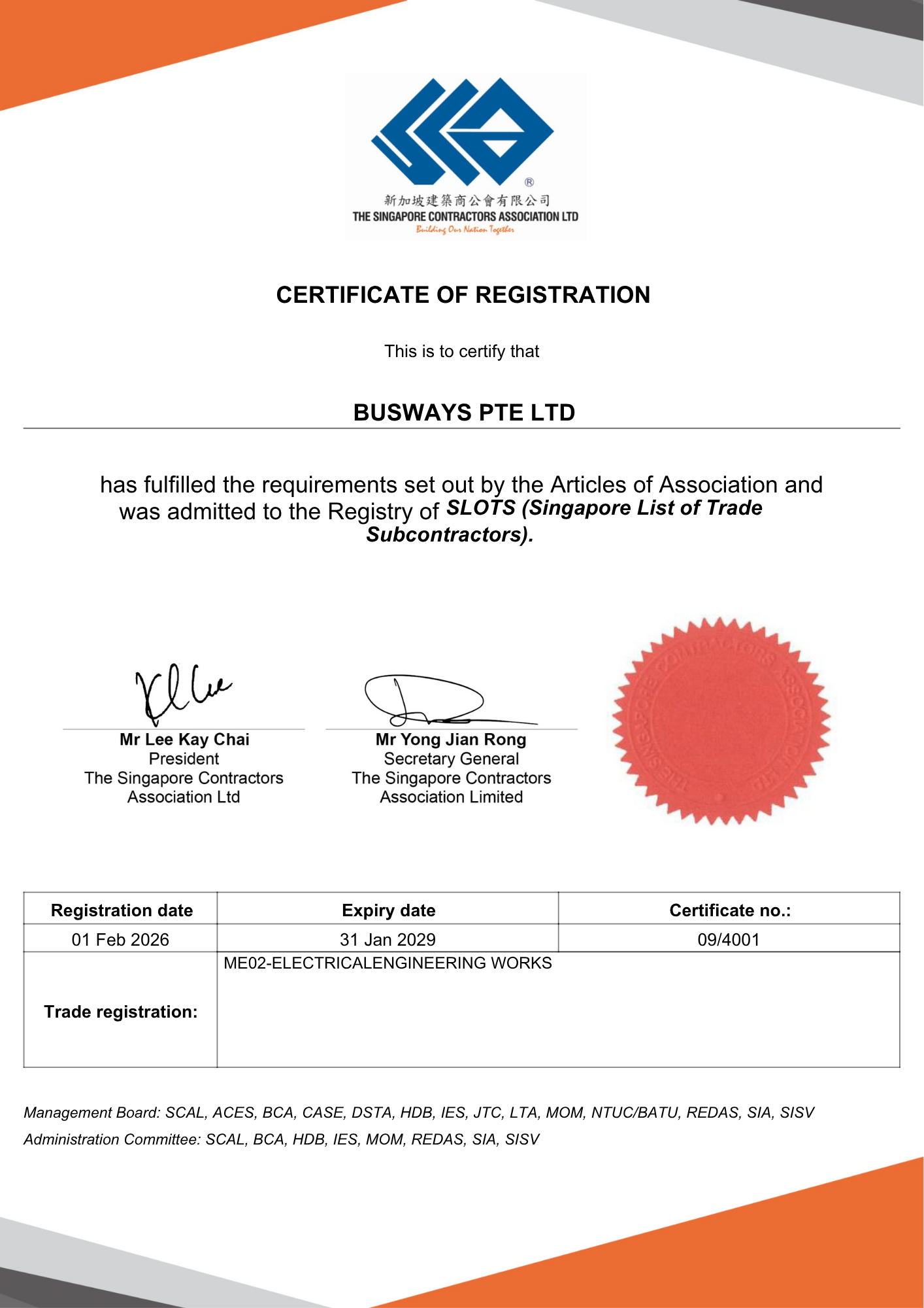 SLOTS (Singapore List of the Trade Subcontractors)