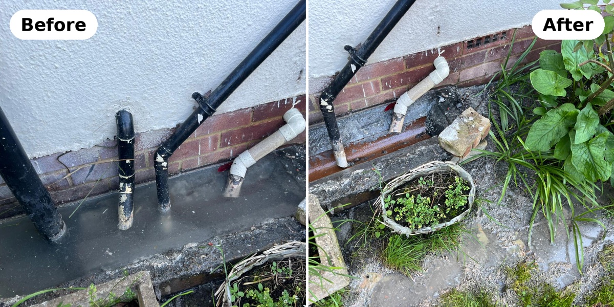 Flooded external waste pipes cleared by PU Drainage