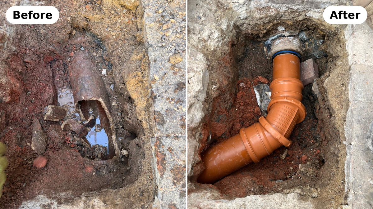 Collapsed drain pipe excavated and replaced by PU Drainage