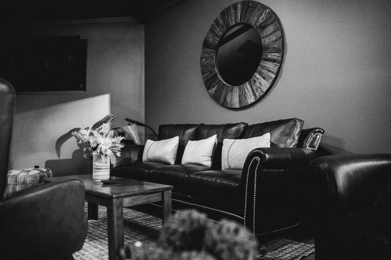 Leather couch with mirror