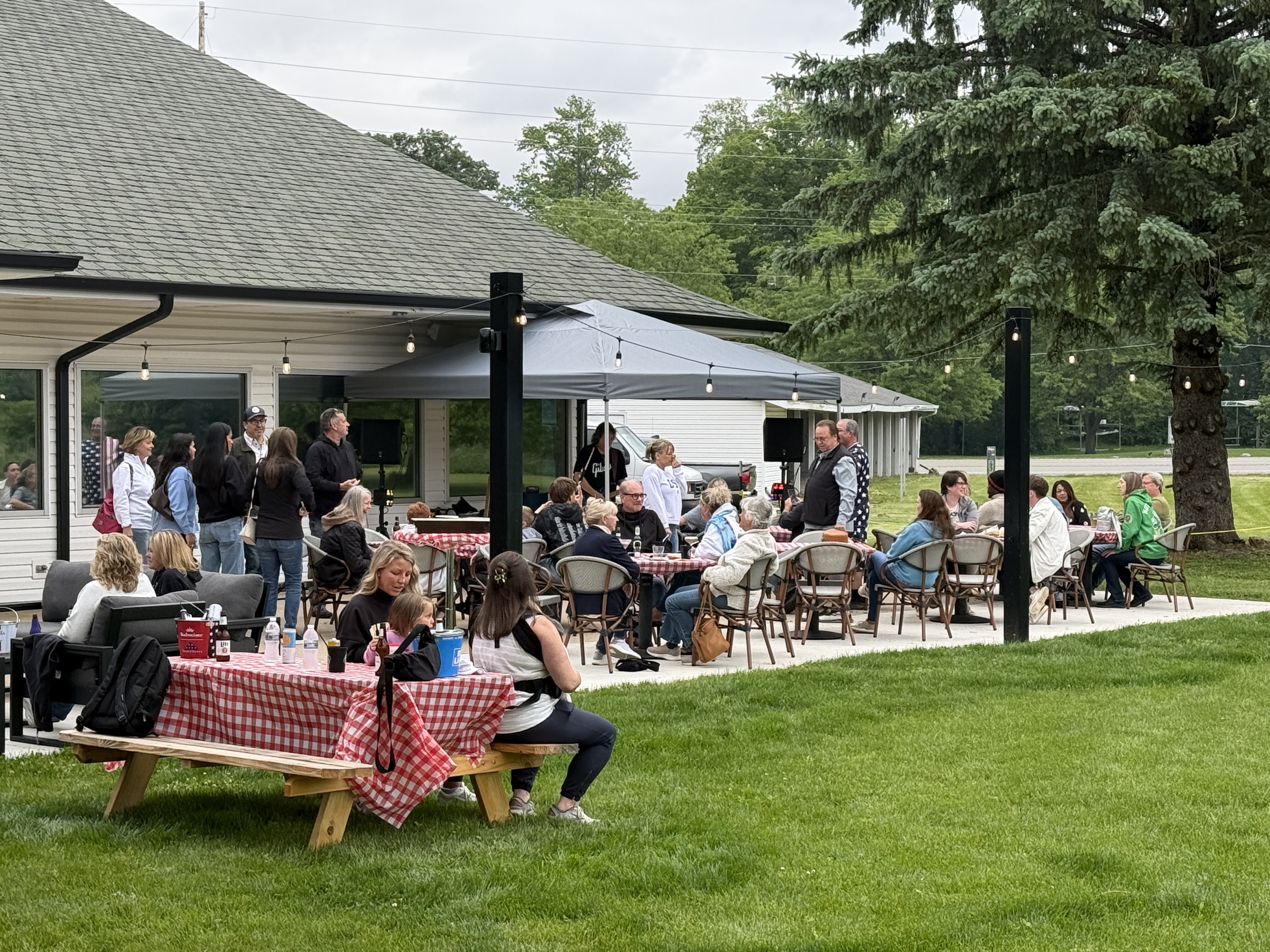 Covered patio dining at South Shore Social