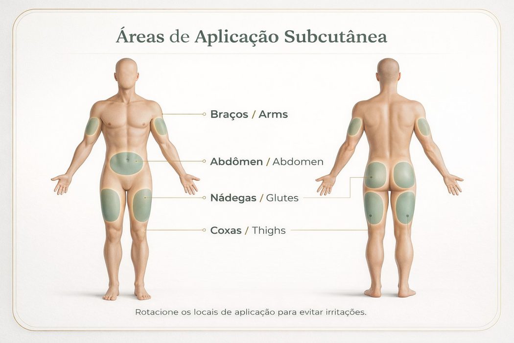 Areas de aplicacao subcutanea no corpo humano: bracos, abdomen, nadegas e coxas