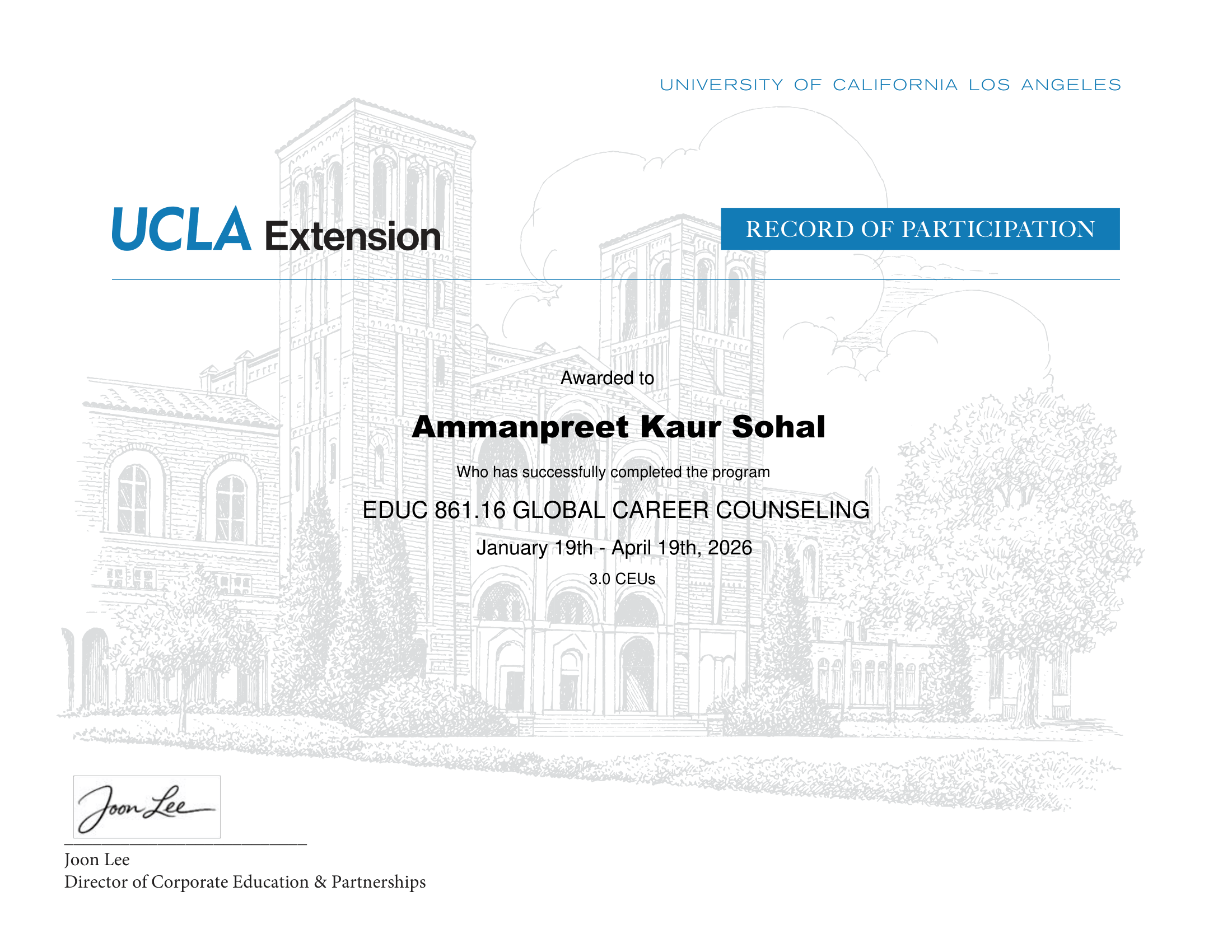 UCLA Extension Certificate