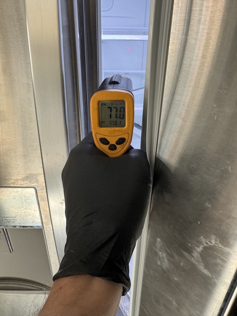 Temperature reading inside an LG refrigerator before compressor repair in the Sacramento area