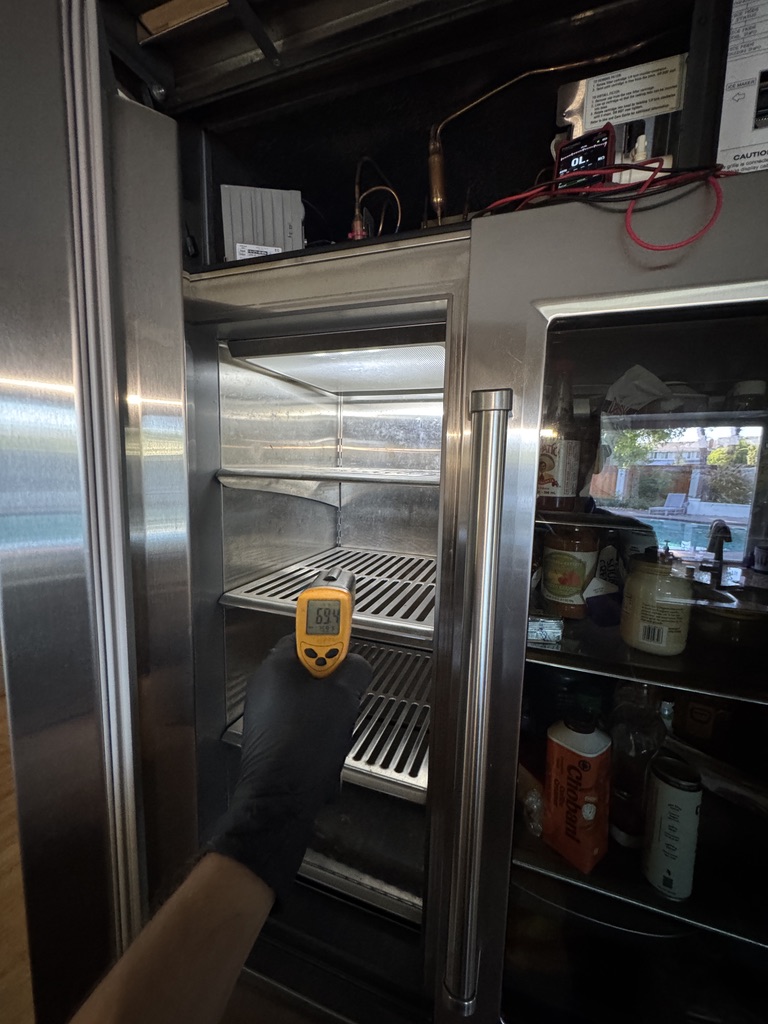 Infrared surface temperature check in warm Sub-Zero freezer before repair Infrared surface temperature check in warm Sub-Zero freezer before repair
