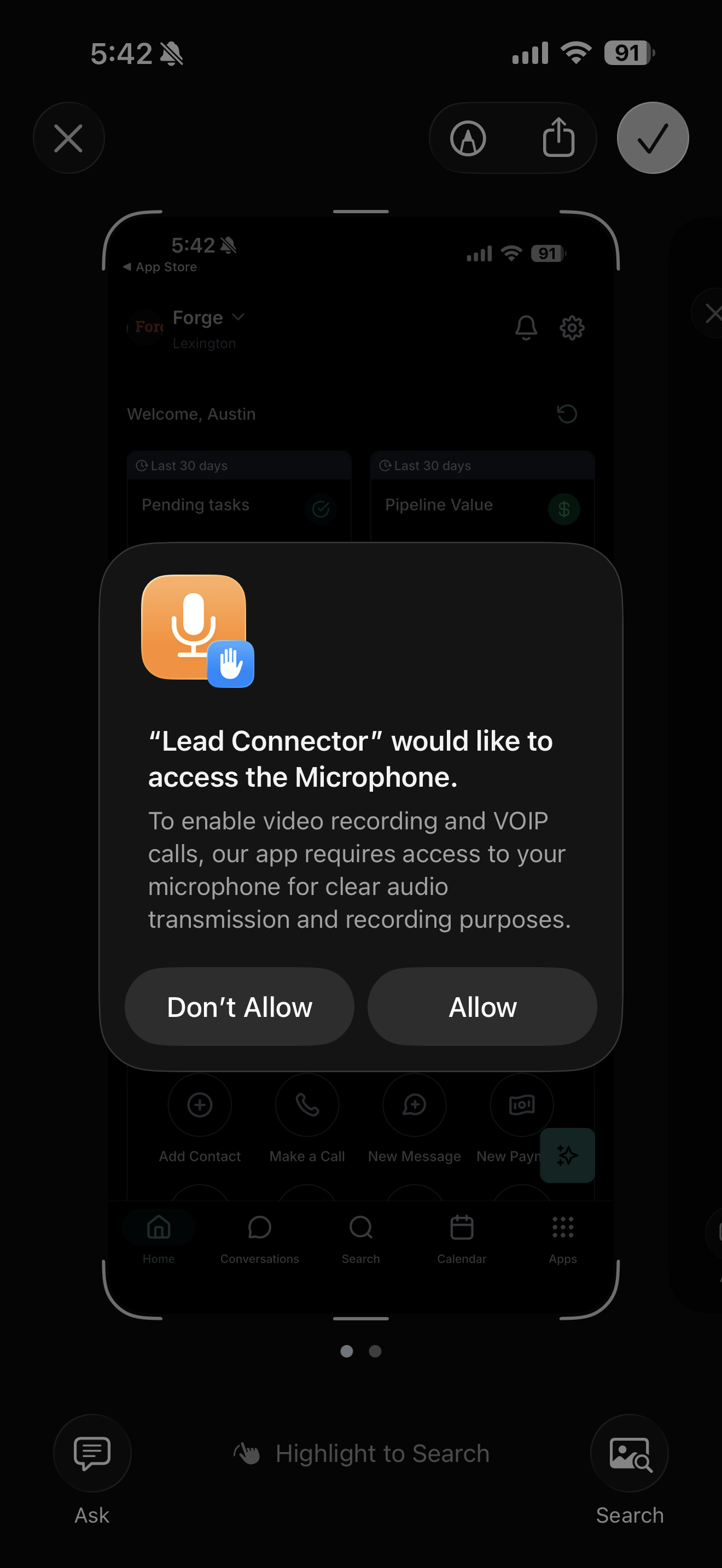 Lead Connector requesting permission to send notifications