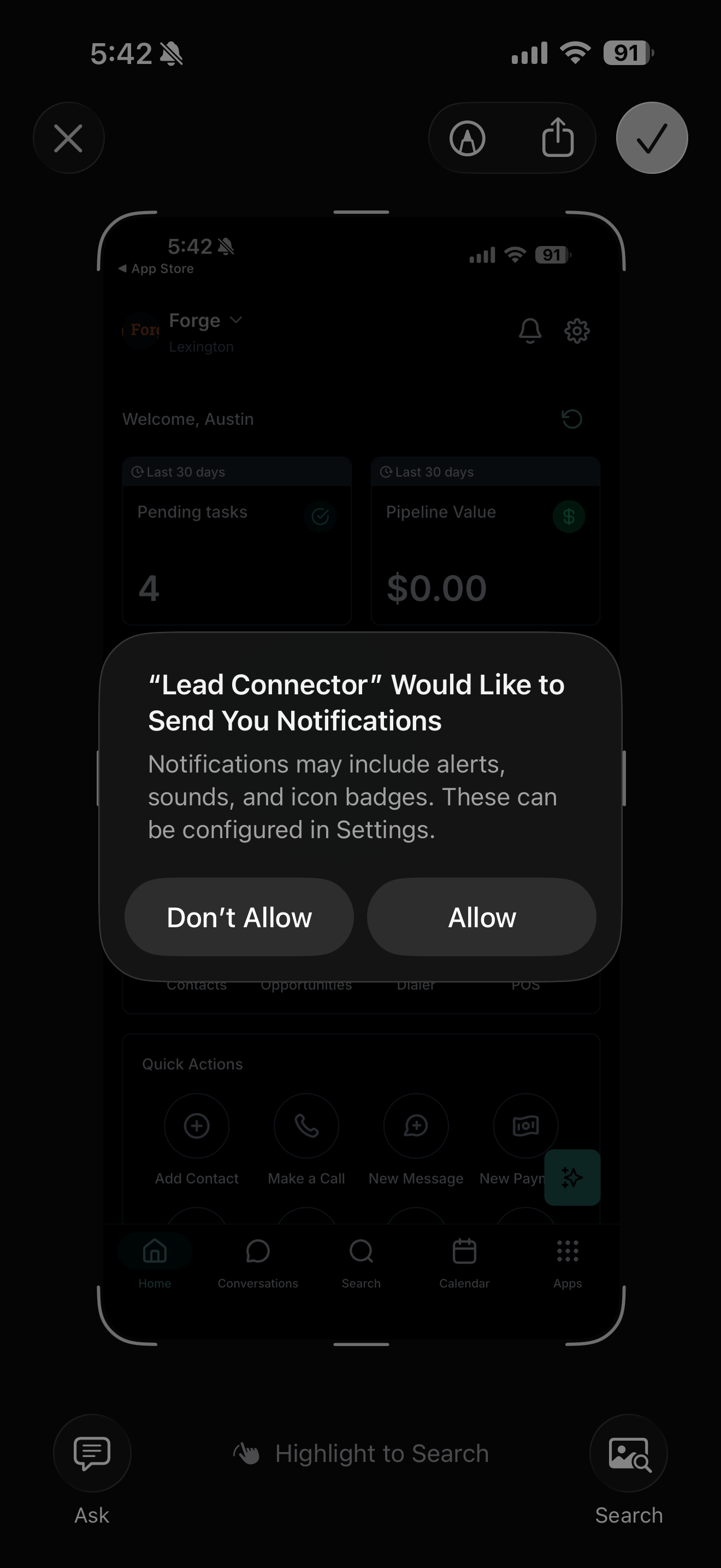 Lead Connector requesting access to the microphone