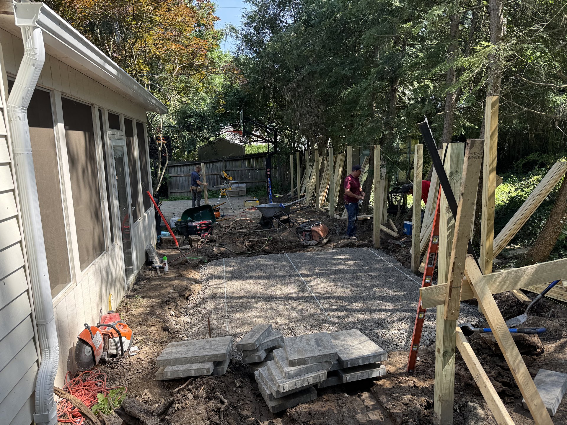 Patio base preparation crew at work