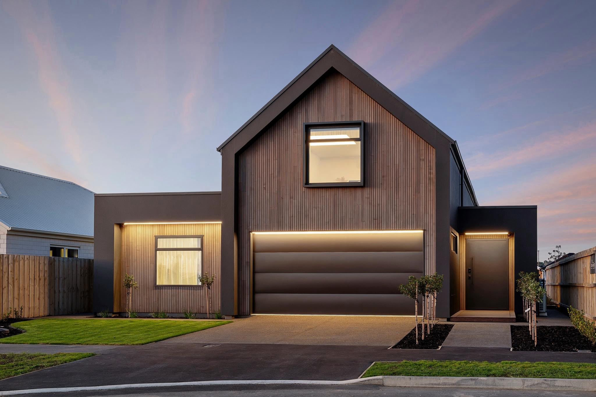 DNA Showrooms Halswell showhome interior with black feature ceilings and detailed finishes