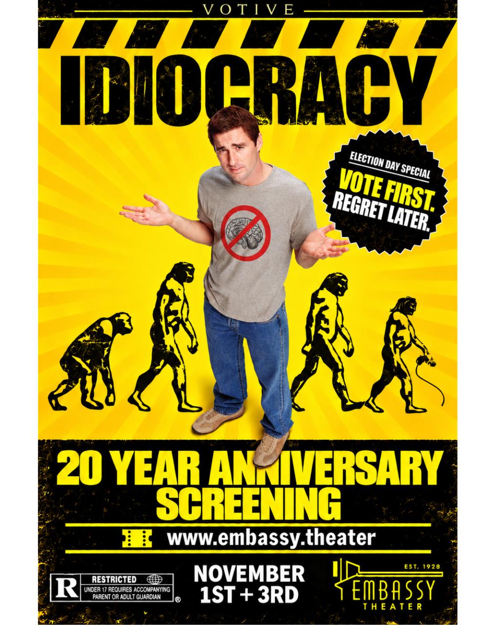 Idiocracy 20th anniversary screenings at Embassy Theater on November 1 and 3, 2026