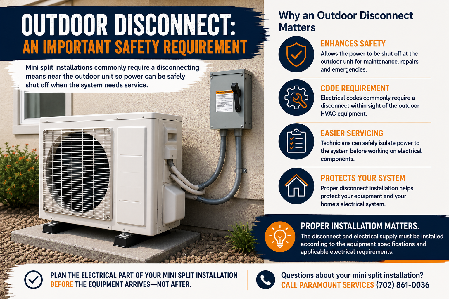 Outdoor electrical disconnect for a mini split HVAC system