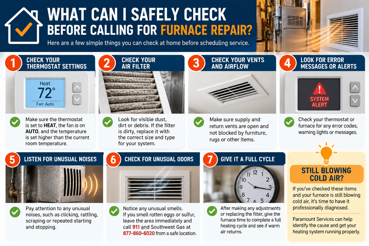Safe furnace troubleshooting checks homeowners can do before calling for repair