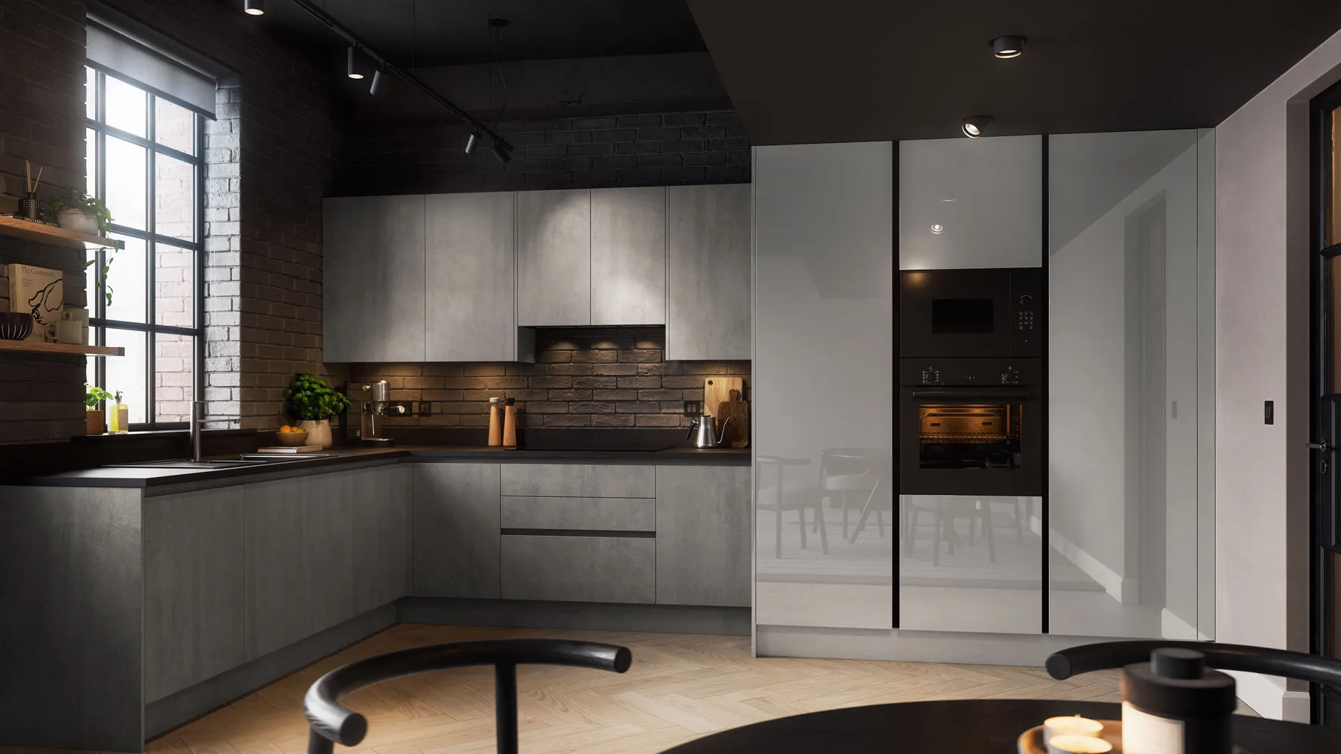 Plana Concrete kitchen in Pure dark grey Gloss concrete