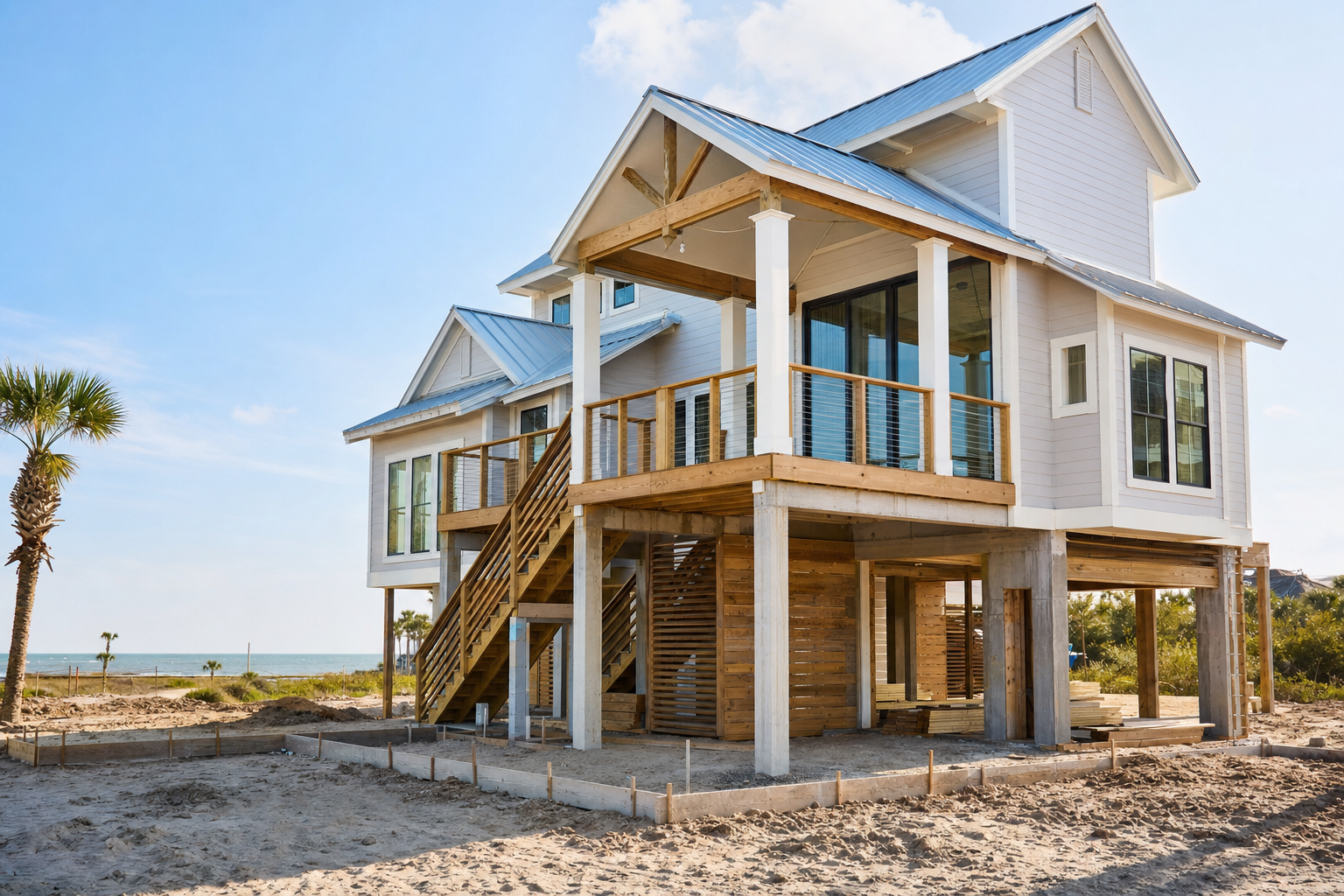 Custom coastal home in the Texas Coastal Bend during construction