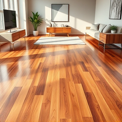 Hardwood floor sealing in Algonquin IL showcasing a glossy finish and natural grain in a minimalist room design.