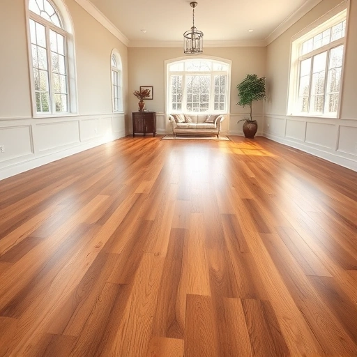 Hardwood flooring installation in West Dundee IL, showcasing warm wood tones and elegant decor in a bright living room.