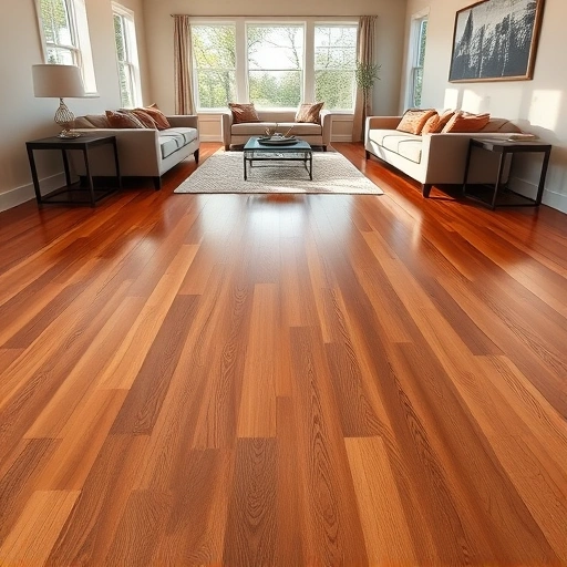 Custom hardwood flooring installation in a modern Long Grove living room with polished wood grains and elegant decor.