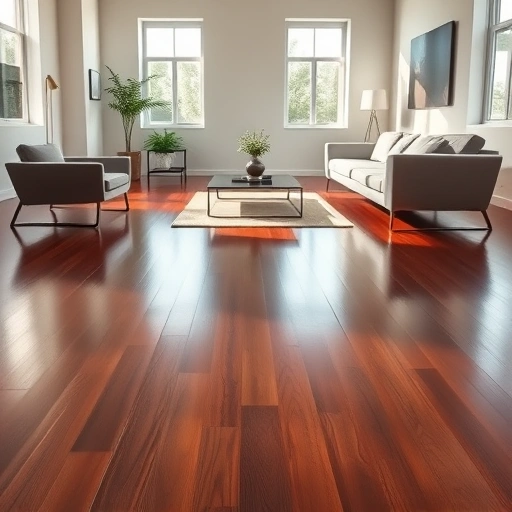 Polyurethane floor finish application in a modern Algonquin IL interior, showcasing a glossy, elegant surface.
