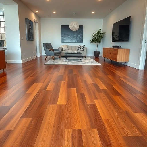 Custom hardwood flooring installation in Schaumburg IL featuring polished planks, modern decor, and warm ambiance.