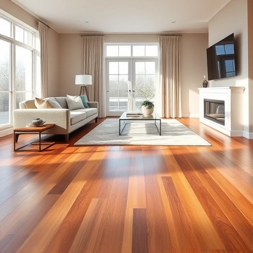 Hardwood flooring installation in a contemporary living room with elegant furniture and natural light in Elgin IL