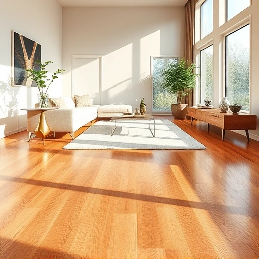 Hardwood flooring in a modern living room with polished oak planks, sunlight, and minimalistic decor in Antioch IL.
