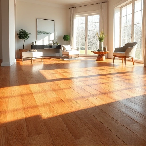 Freshly finished hardwood floor in Algonquin IL, showcasing rich wood tones and modern decor in natural light.