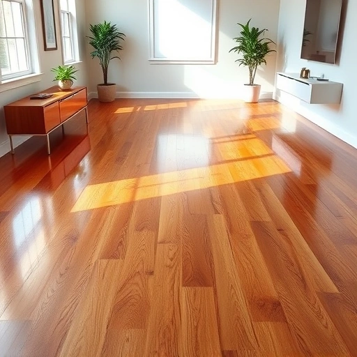 Beautifully restored hardwood floor shines under soft light in a minimalistic room with neutral decor in Algonquin IL.