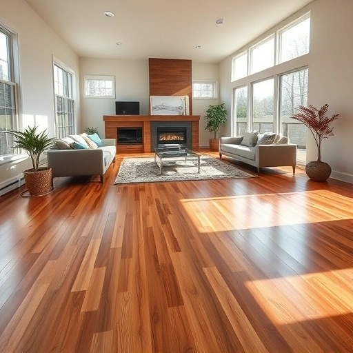 Custom hardwood flooring shines in a spacious Lake in the Hills living room with modern decor and natural light.