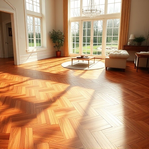 Custom hardwood flooring installation in Lake in the Hills IL featuring herringbone pattern and natural wood tones.