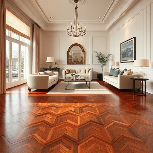 Custom hardwood flooring installation in an elegant Palatine living room with polished wood and stylish decor.