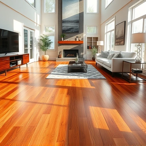 Custom hardwood flooring installation in modern Antioch IL living room with polished wood grains and elegant decor.