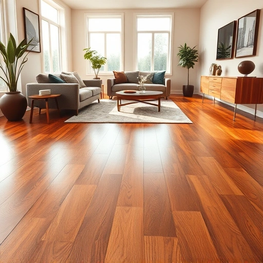 Hardwood flooring installation in a modern living room with polished oak, stylish furniture, and natural light in Hoffman Estates.