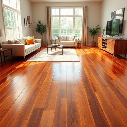 Custom hardwood flooring installation in East Dundee IL showcasing rich wood tones and elegant living room decor.