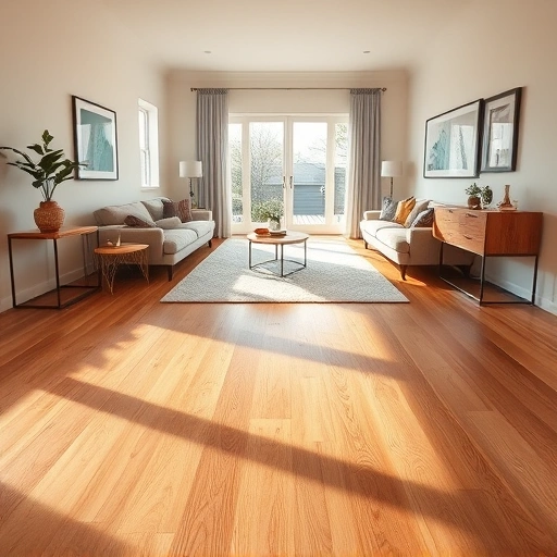 Custom hardwood flooring installation in a spacious living room with polished oak planks and elegant decor in Mt Prospect IL.