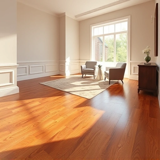 Custom hardwood flooring installation in Streamwood, IL, showcasing polished floors, soft walls, and inviting decor.