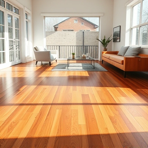 Hardwood floor refinishing in Algonquin IL with polished grain and modern decor in a sunlit interior space.