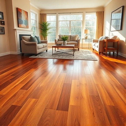 Custom hardwood flooring installation in Hoffman Estates, IL, featuring polished wood and elegant minimalist decor.