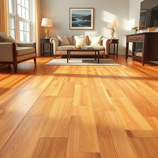 Hardwood floor scratch repair in Algonquin IL showcasing polished wood grain in a warm, inviting living room setting.