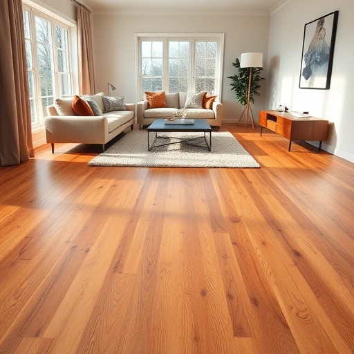 A beautifully installed hardwood floor in a modern living room with minimalistic decor and natural light.
